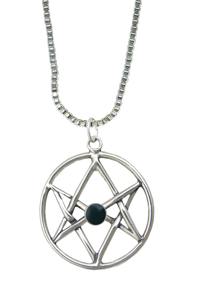 Sterling Silver Unicursal Hexagram Pendant With Bloodstone Sterling Silver Unicursal Hexagram Pendant With Bloodstone